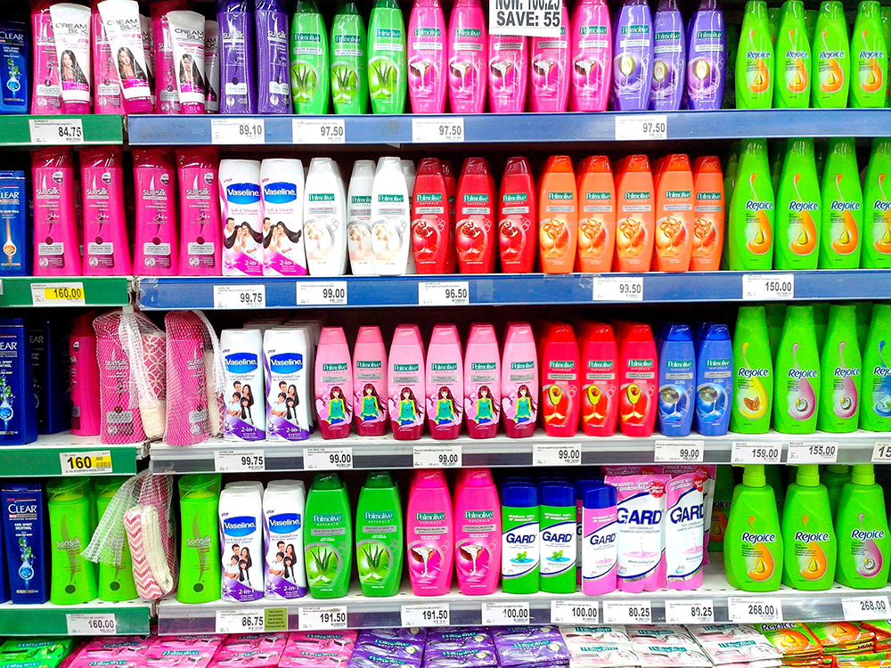 Hair care products sold in a grocery store